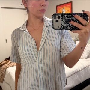 Abercrombie & Fitch Blue and White Striped Button-Down Shirt